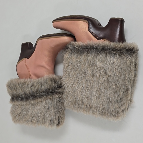 Timberland Iridescent Peach Leather Faux Fur Trim Wedge Winter Snow Boots - Picture 3 of 10